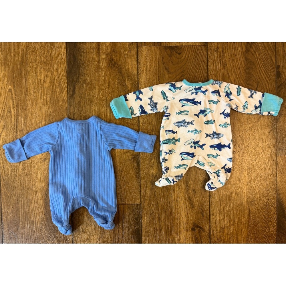 Baby Boy Preemie Lot Sleepers Rompers Zippered Outfits Clothes Blue Ribbed Shark - Picture 7 of 8